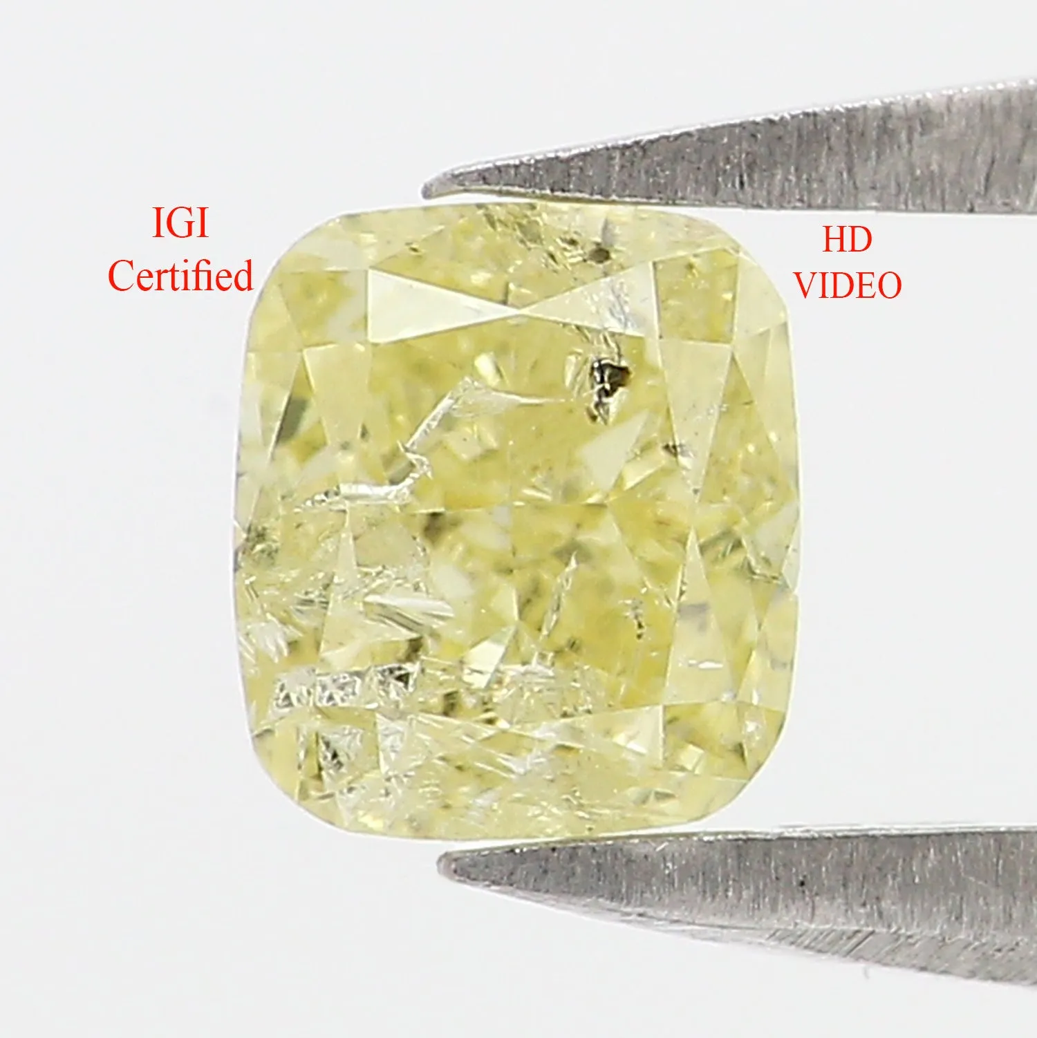 0.56 CT IGI Certified Natural Loose Modified Cushion Cut Diamond 4.80 MM Natural Fancy Yellow Color Cushion Brilliant Cut Diamon