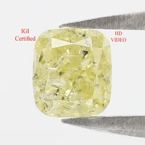 0.56 CT IGI Certified Natural Loose Modified Cushion Cut Diamond 4.80 MM Natural Fancy Yellow Color Cushion Brilliant Cut Diamon