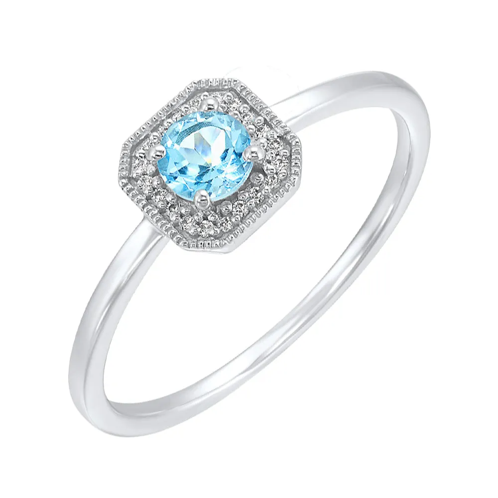 10KT WHITE GOLD DIAMOND AND BLUE TOPAZ RING