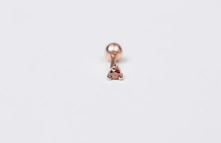 14k 18k Gold 3 Prongs 2mm Natural Orange Diamond Tragus Cartilage Ball Back Barbell Piercing Earring