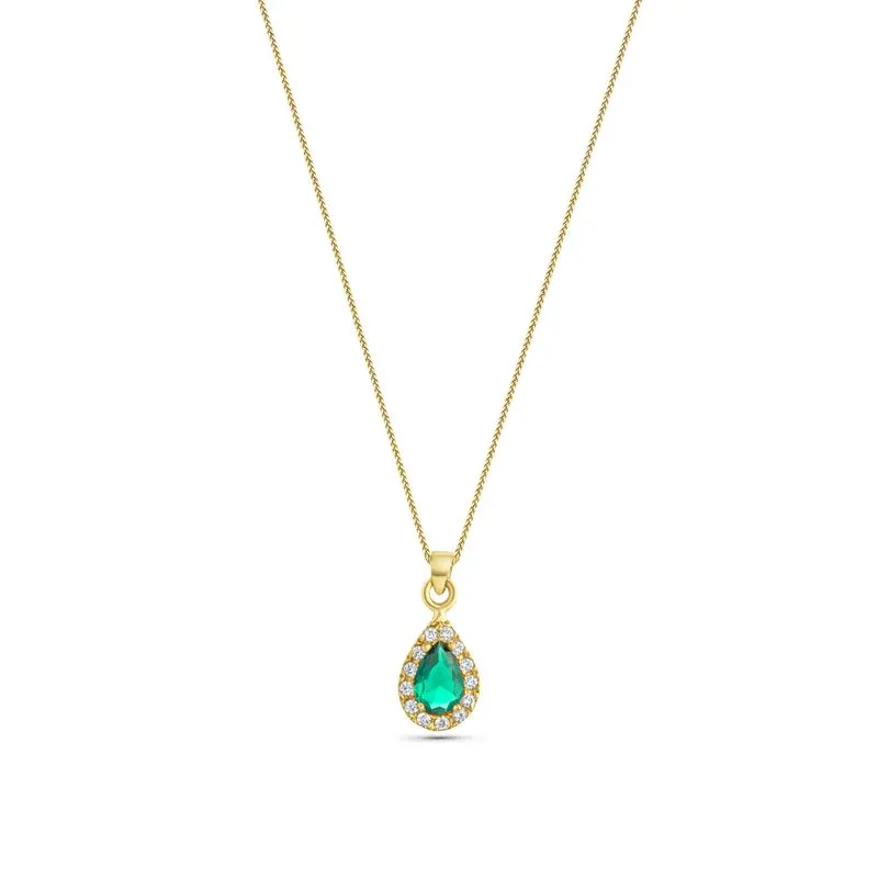 14K Gold Pendant with Green Zircon Drop