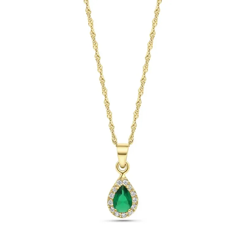 14K Gold Pendant with Green Zircon Drop