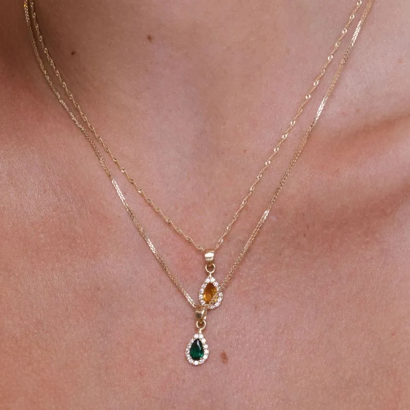 14K Gold Pendant with Green Zircon Drop