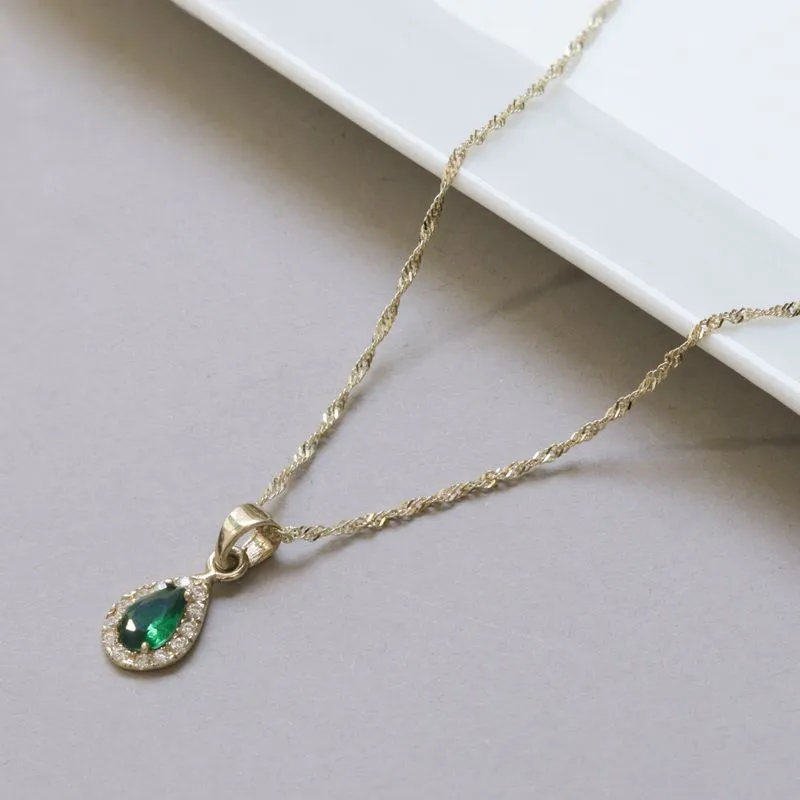 14K Gold Pendant with Green Zircon Drop