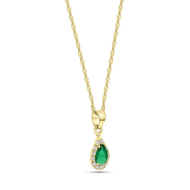 14K Gold Pendant with Green Zircon Drop