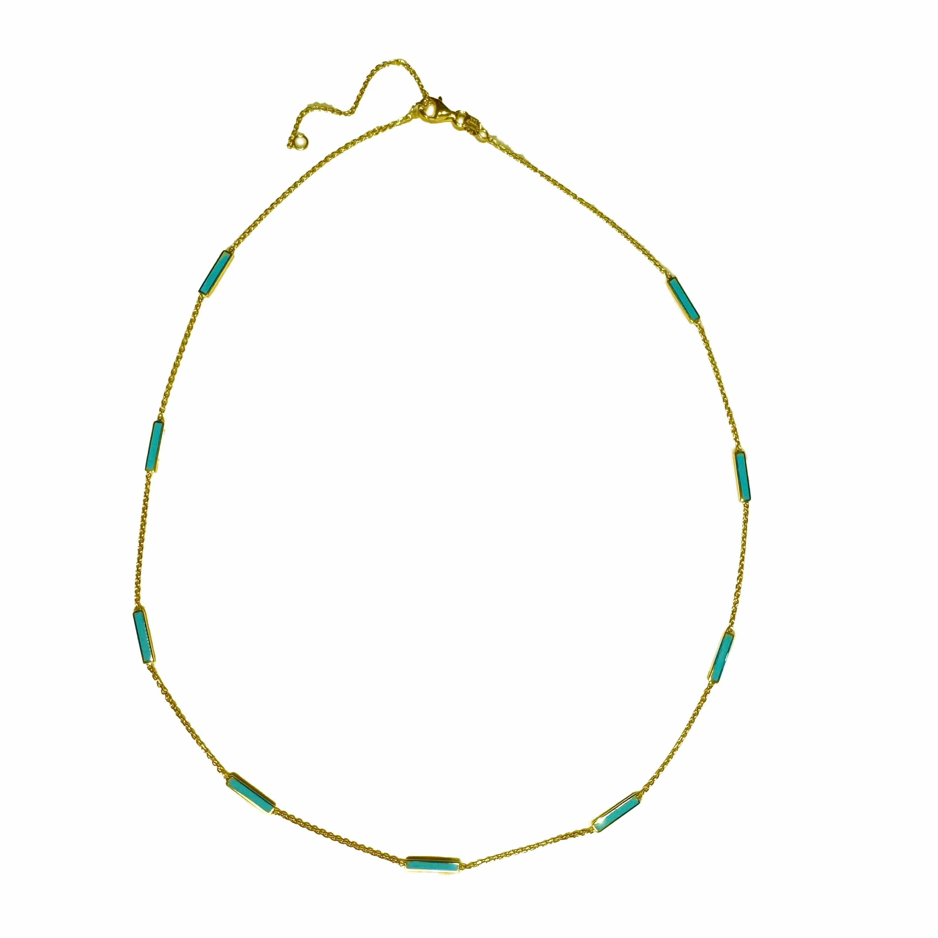 14K Turquoise Blue Enamel Bar Chain Necklace