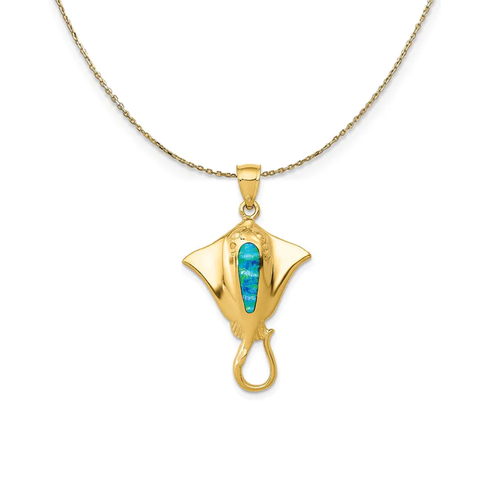 14k Yellow Gold & Synthetic Blue Opal Stingray (33mm) Necklace