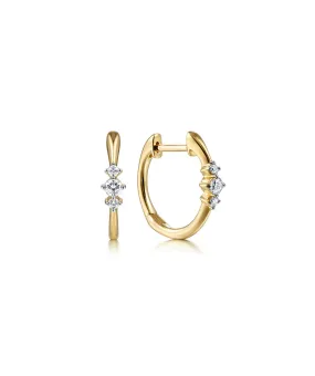 14K Yellow Gold Huggies with Three Diamond Stations