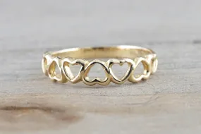 14k Yellow Gold Open Heart Band Ring