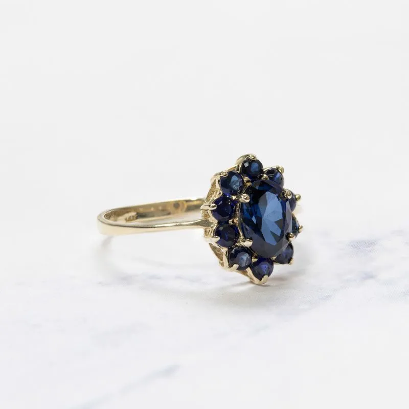 14K Yellow Gold Oval Blue Cubic Zirconia 7X5mm Ring