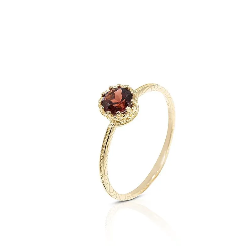 14K Yellow Gold Round Red Garnet 5mm Ring