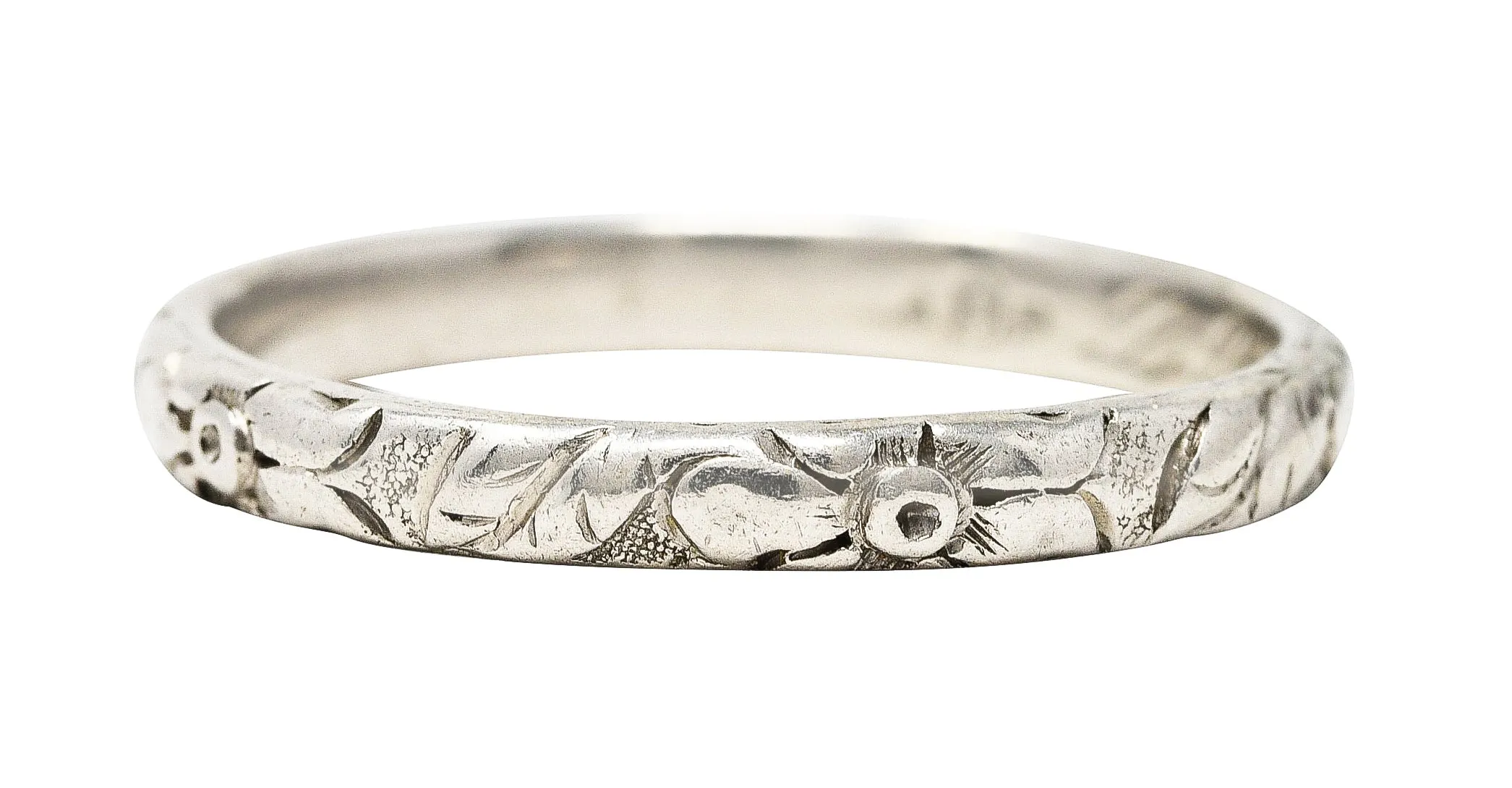 1920's Art Deco Platinum Engraved Orange Blossom Wedding Band Ring