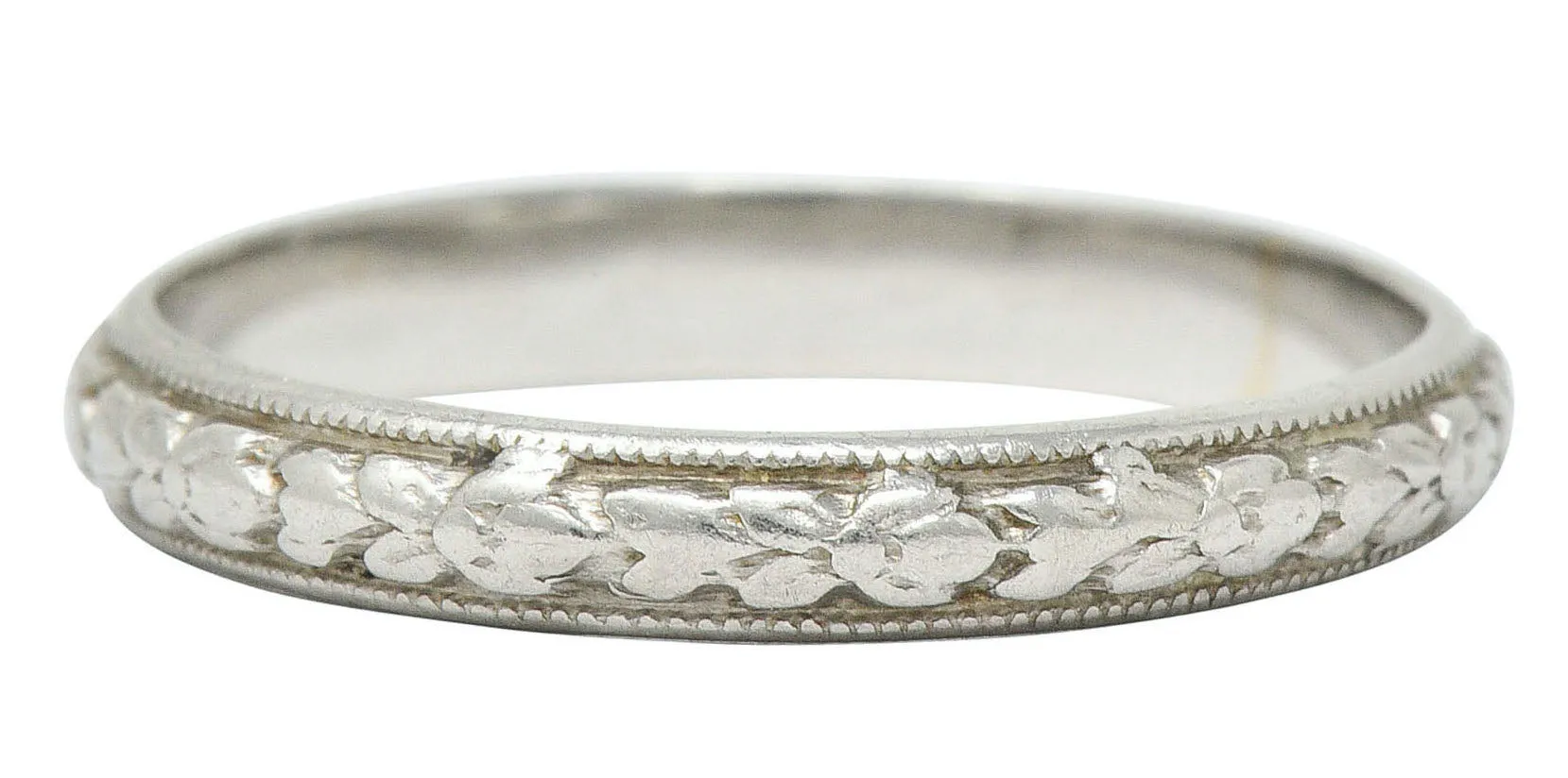 1930's Art Deco Platinum Orange Blossom Foliate Band Ring