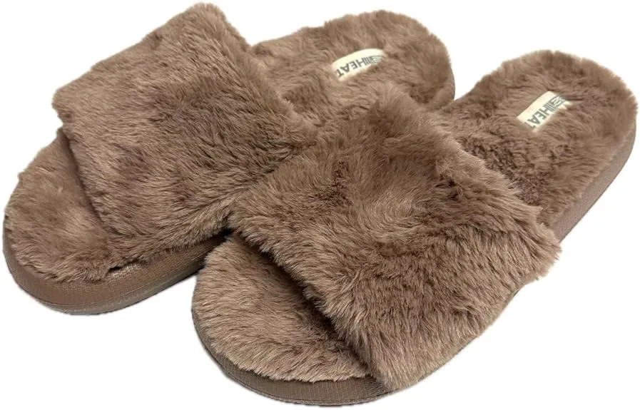 32 Degrees Women's Plush Cushion Slide | Slip-On | Pillow-Like Comfort | Lightweight | Plush Faux Fur