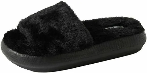 32 Degrees Women's Plush Cushion Slide | Slip-On | Pillow-Like Comfort | Lightweight | Plush Faux Fur