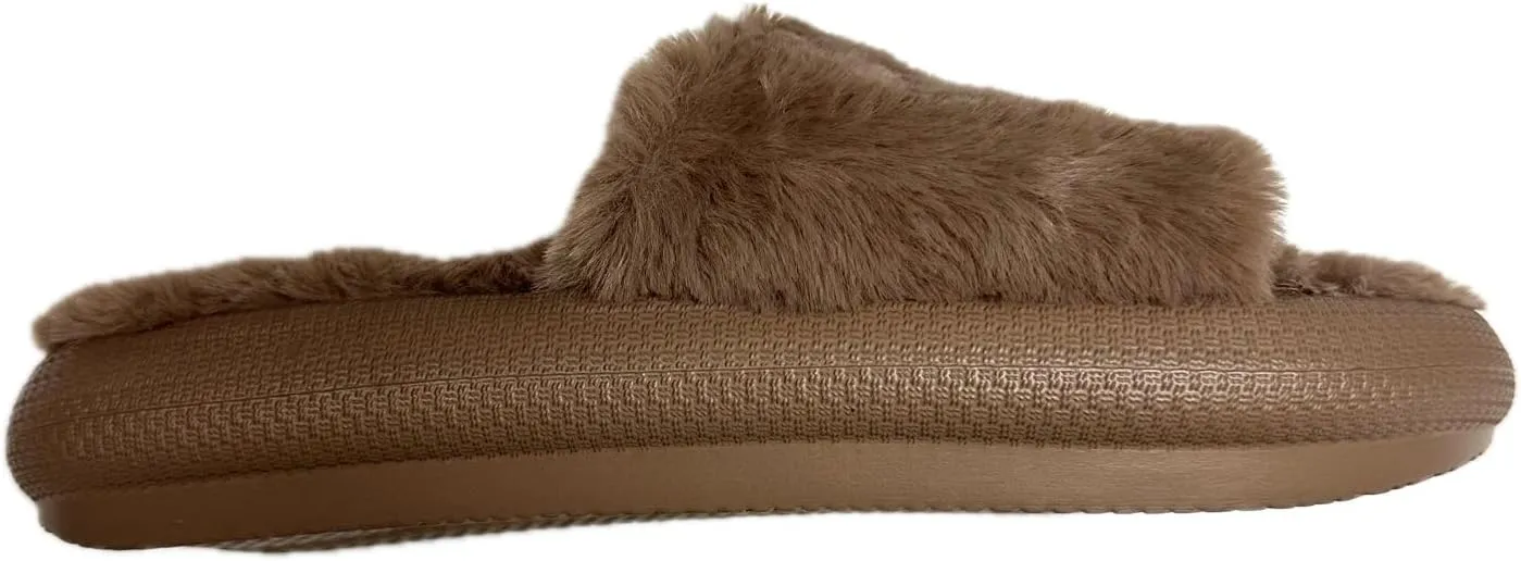 32 Degrees Women's Plush Cushion Slide | Slip-On | Pillow-Like Comfort | Lightweight | Plush Faux Fur