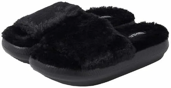 32 Degrees Women's Plush Cushion Slide | Slip-On | Pillow-Like Comfort | Lightweight | Plush Faux Fur