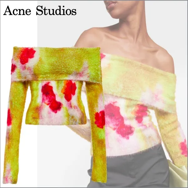 Acne Studios  |Flower Patterns Party Style Elegant Style V-neck & Crew neck