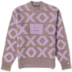 Acne Studios Kozu XOXO Face Crew KnitKhaki Beige & Smoky Purple