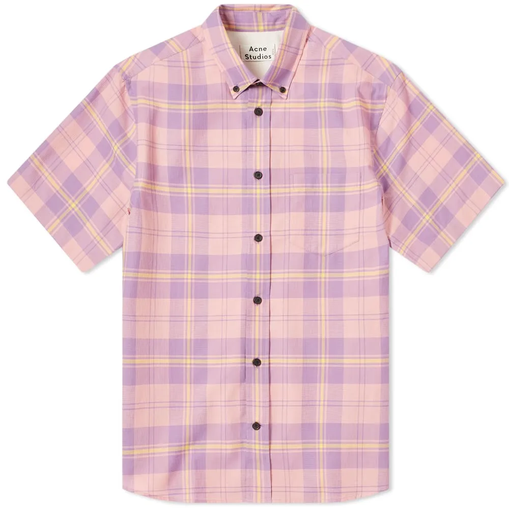 Acne Studios Short Sleeve Sarkis Waffle Check ShirtPink & Lilac