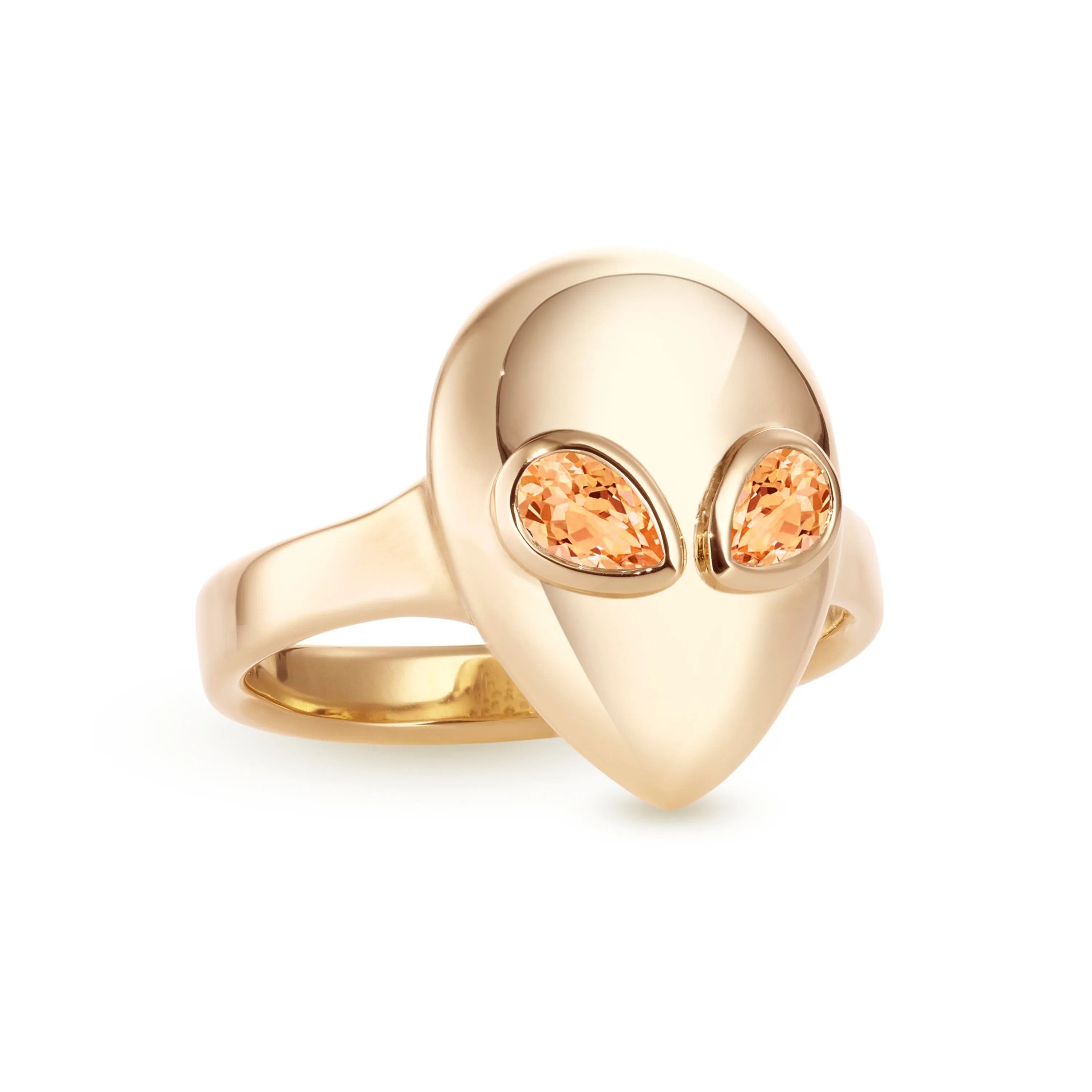 Alien pinky ring yellow gold with orange sapphire