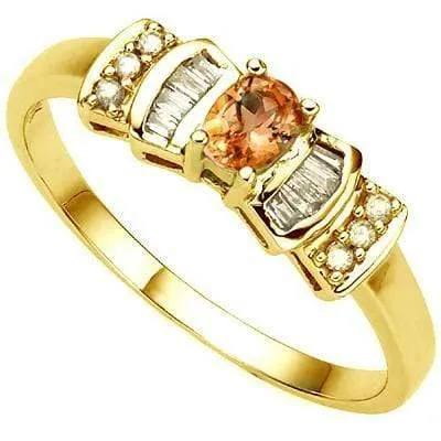 ALLURING 0.23 CT GENUINE ORANGE SAPPHIRE & 6 PCS GENUINE DIAMOND 10K SOLID YELLO