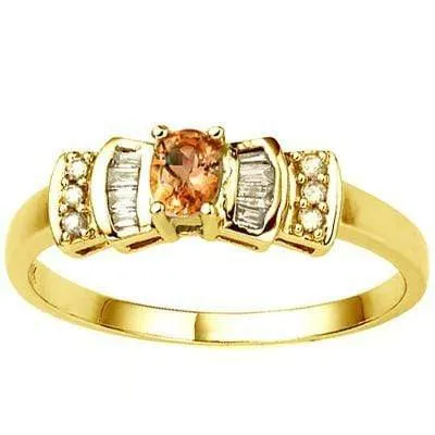 ALLURING 0.23 CT GENUINE ORANGE SAPPHIRE & 6 PCS GENUINE DIAMOND 10K SOLID YELLO