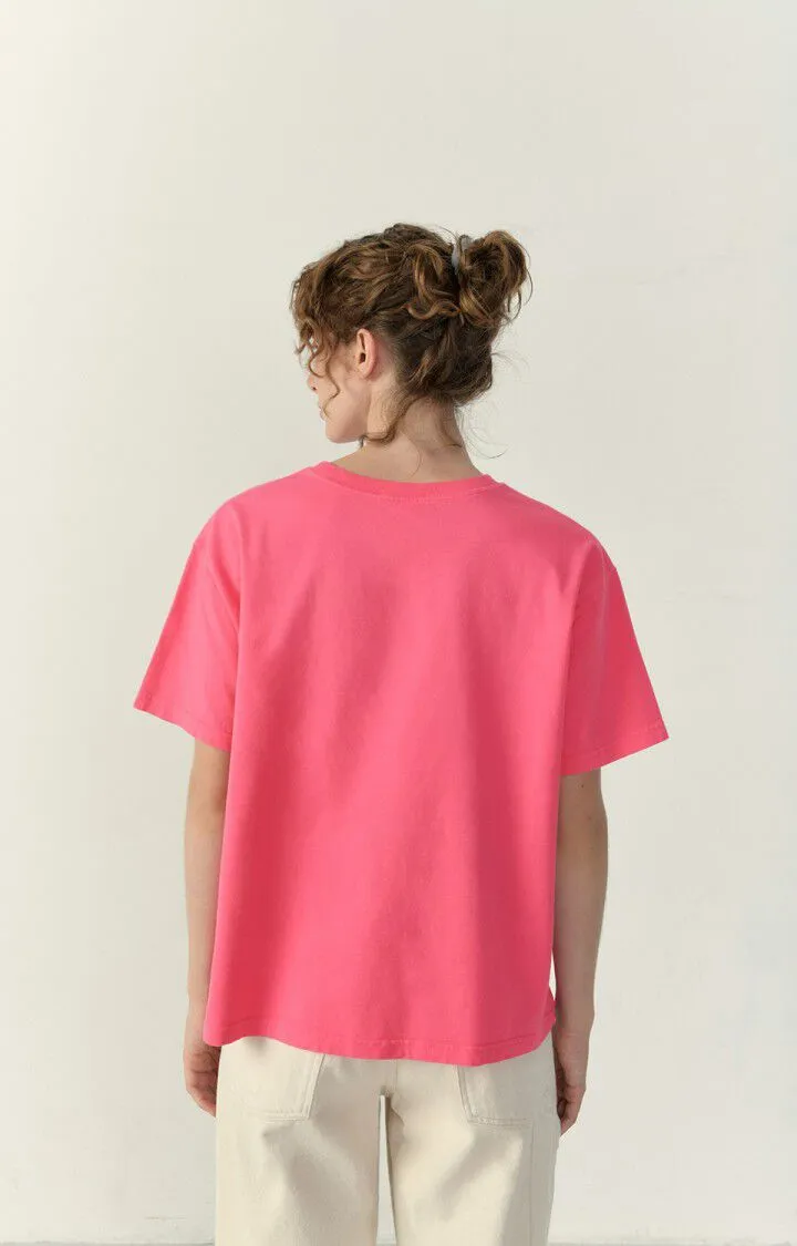 American Vintage FIZVALLEY Short Sleeve Crew Tee in Fluo Pink 