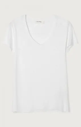 American Vintage JACKSONVILLE V-Neck Short Sleeve Tee in White 