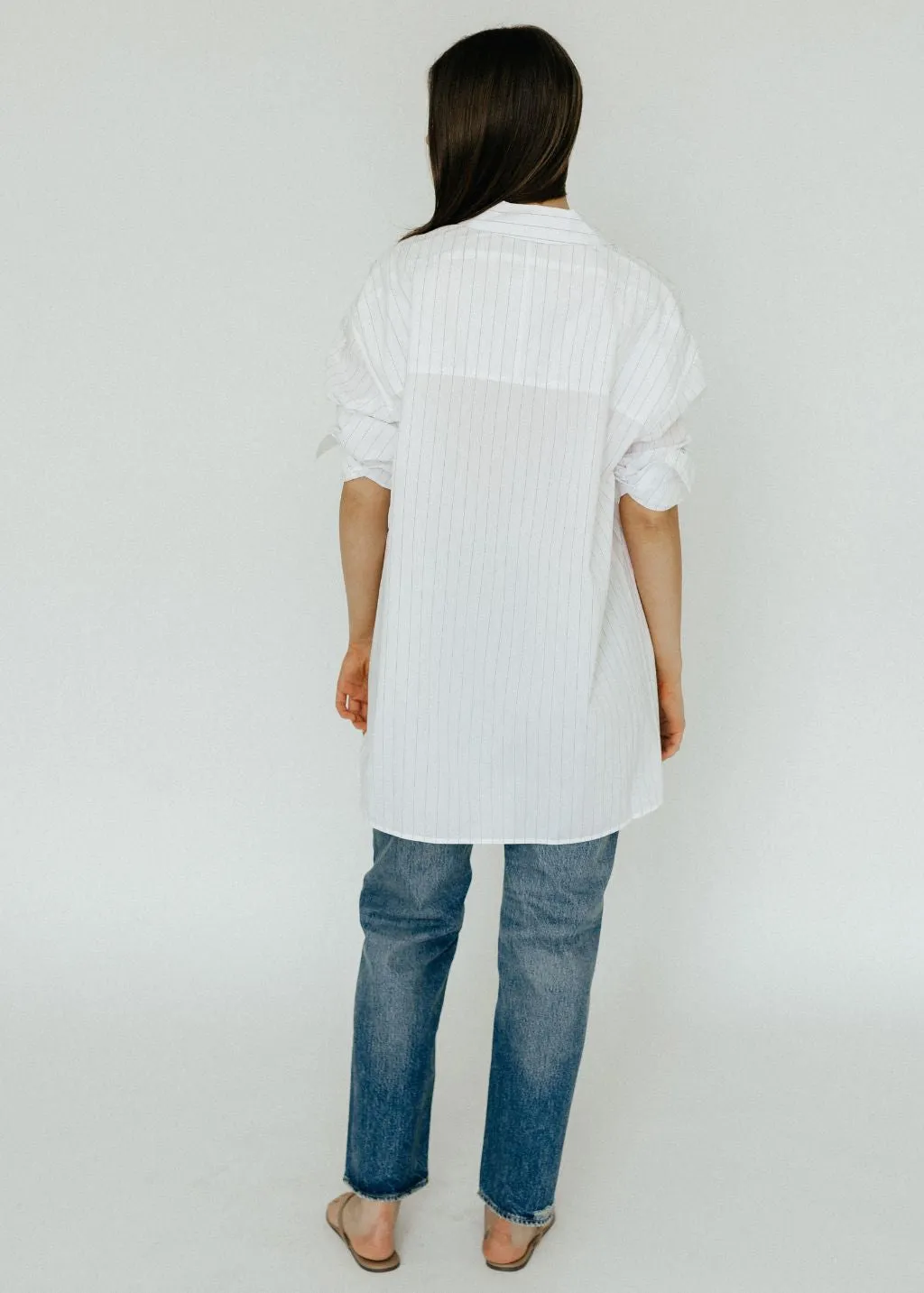 Anine Bing Chrissy Shirt in White and Taupe Stripe