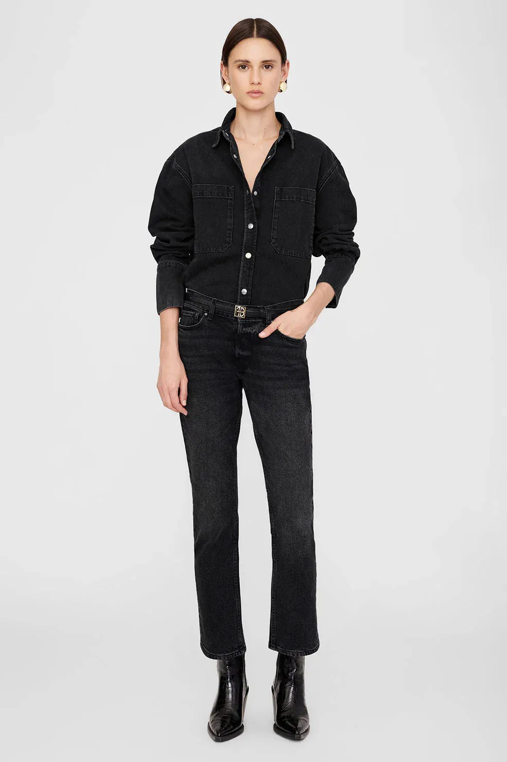 Anine Bing Dante Shirt in Iron Black Denim