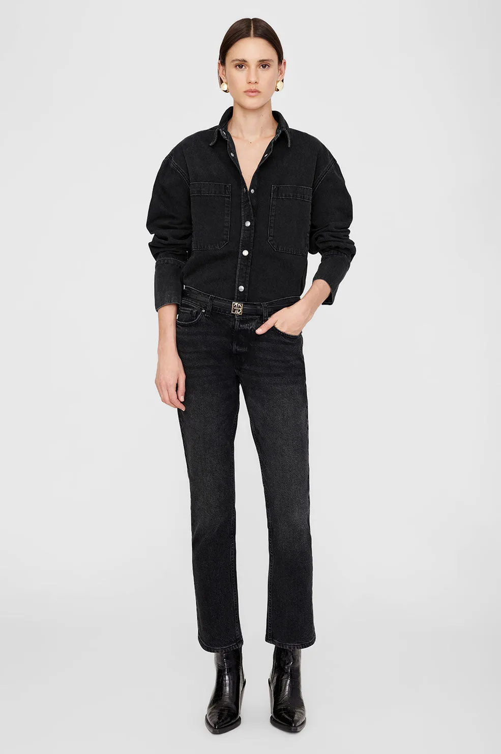  Anine Bing      Dante Shirt - Iron Black Denim 