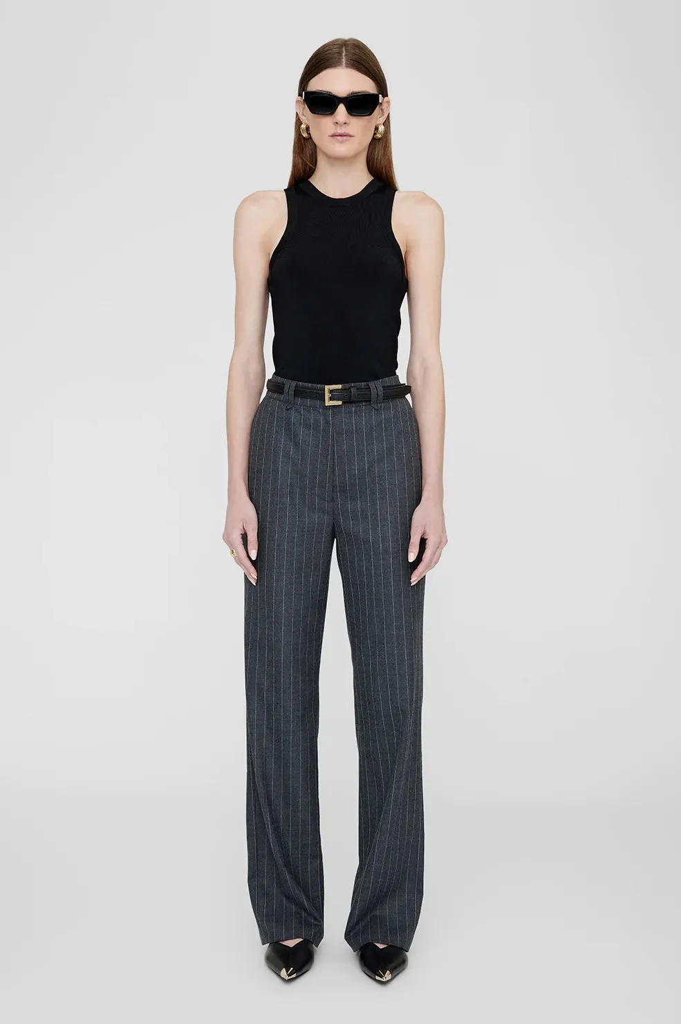 Anine Bing Drew Pant - Grey Pinstripe