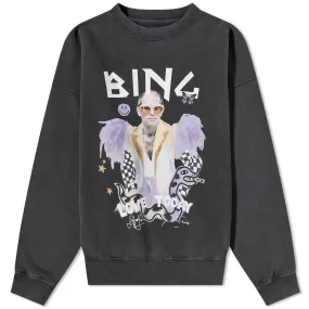 Anine Bing Elton John Logo Harvey Crew SweatWashed Black