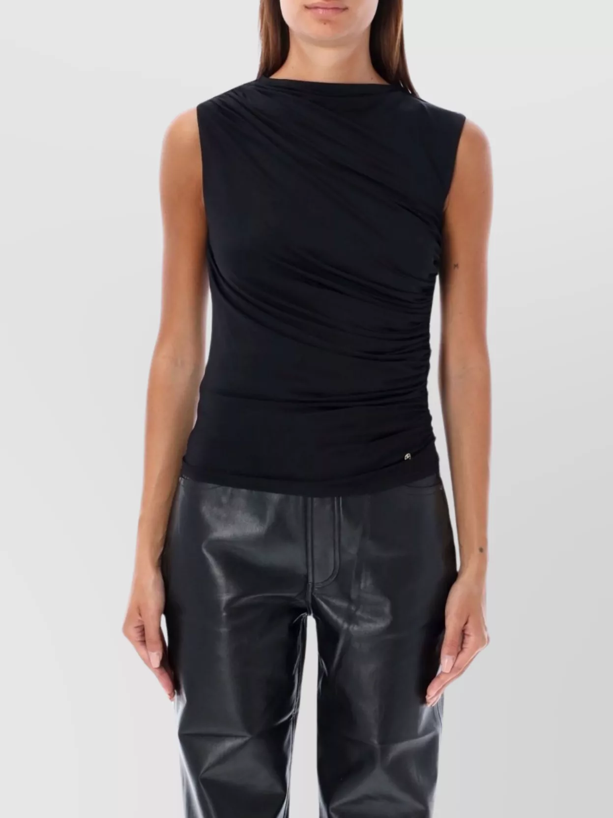 Anine Bing   Ruched crew neck sleeveless fitted top