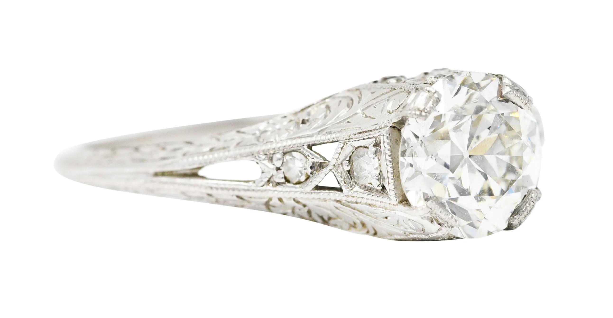 Art Deco 1.13 CTW Old European Cut Diamond Platinum Orange Blossom Wheat Engagement Ring