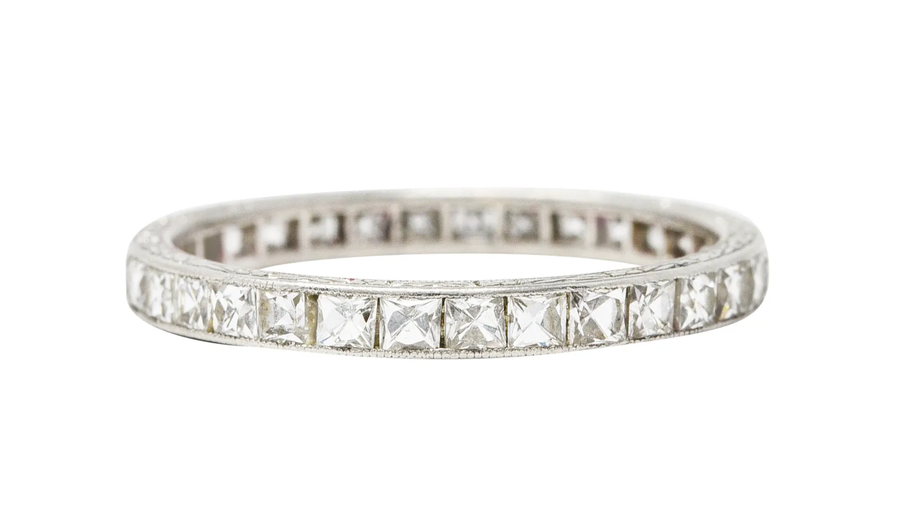 Art Deco 1.76 CTW French Cut Diamond Platinum Orange Blossom Eternity Channel Band Ring