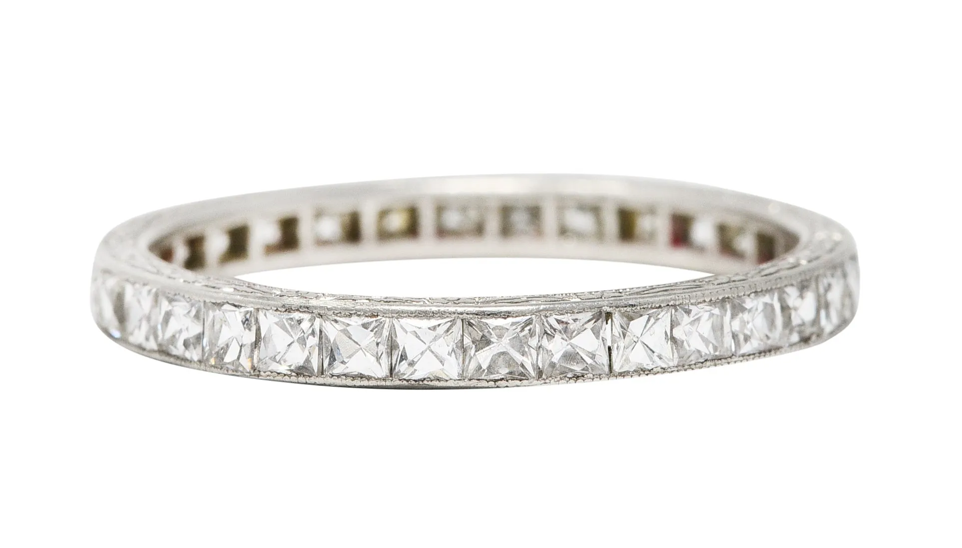 Art Deco 1.76 CTW French Cut Diamond Platinum Orange Blossom Eternity Channel Band Ring