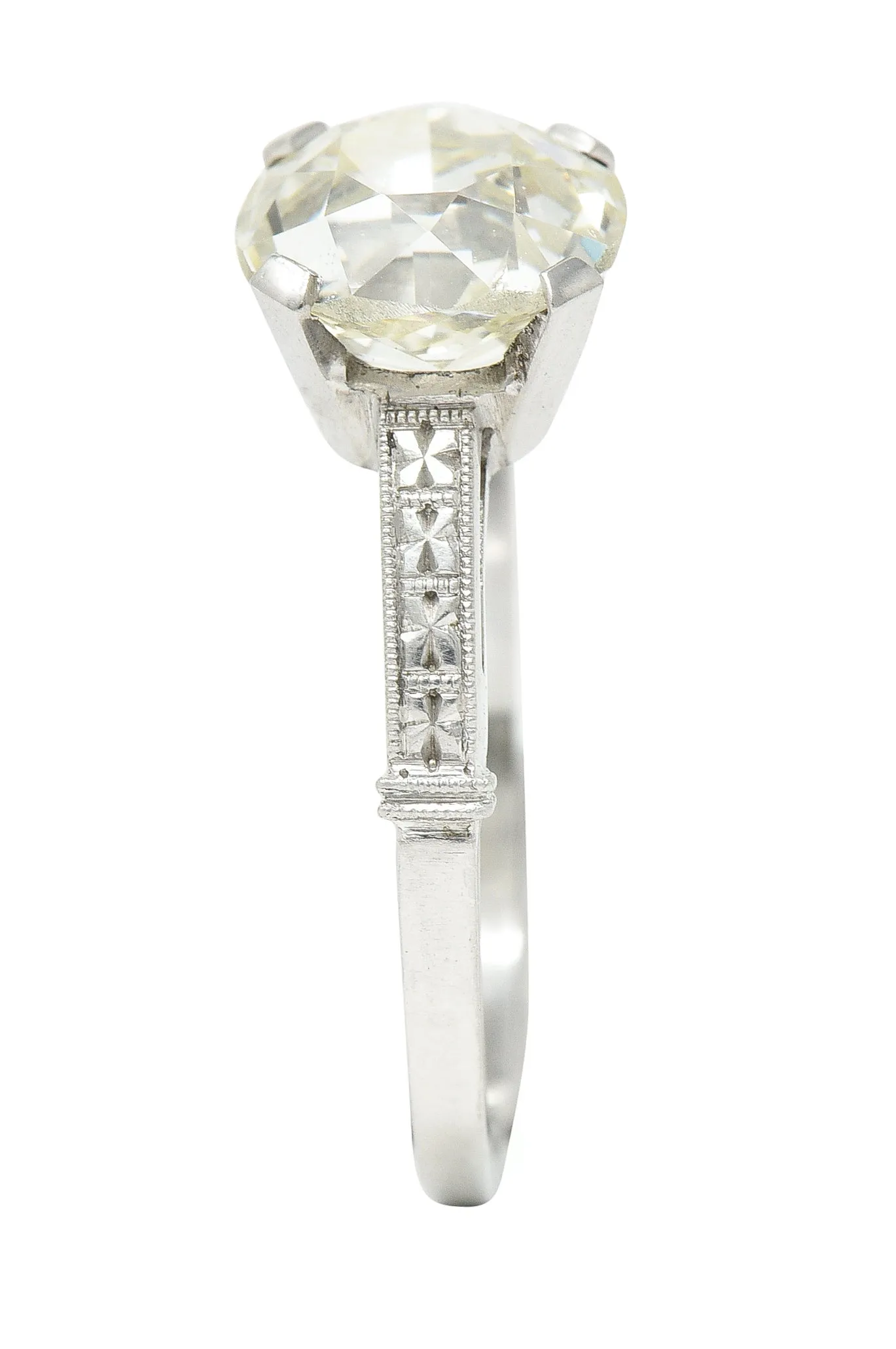 Art Deco 2.43 CTW Old Mine Cut Diamond Orange Blossom Solitaire Platinum Engagement Ring