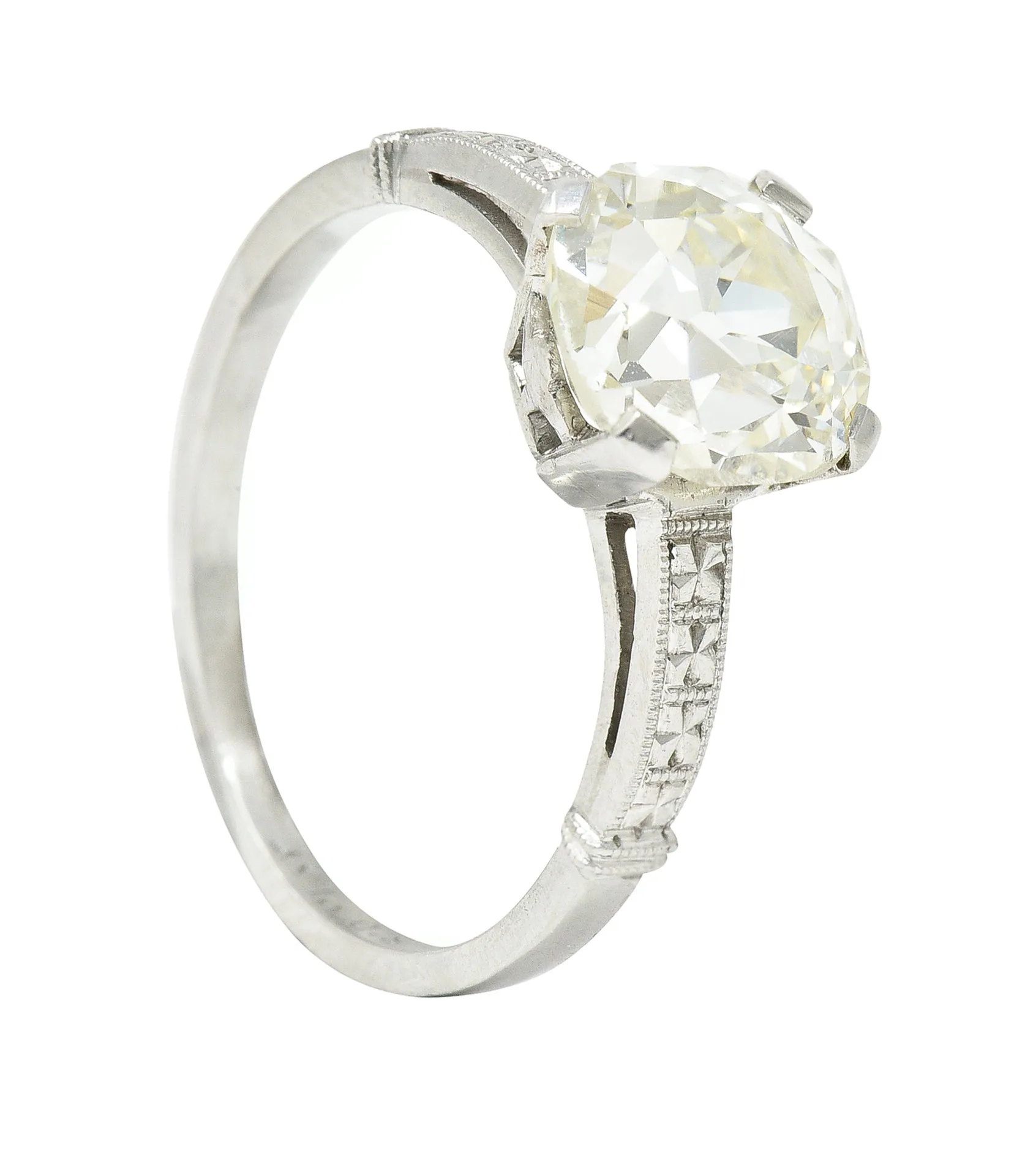 Art Deco 2.43 CTW Old Mine Cut Diamond Orange Blossom Solitaire Platinum Engagement Ring