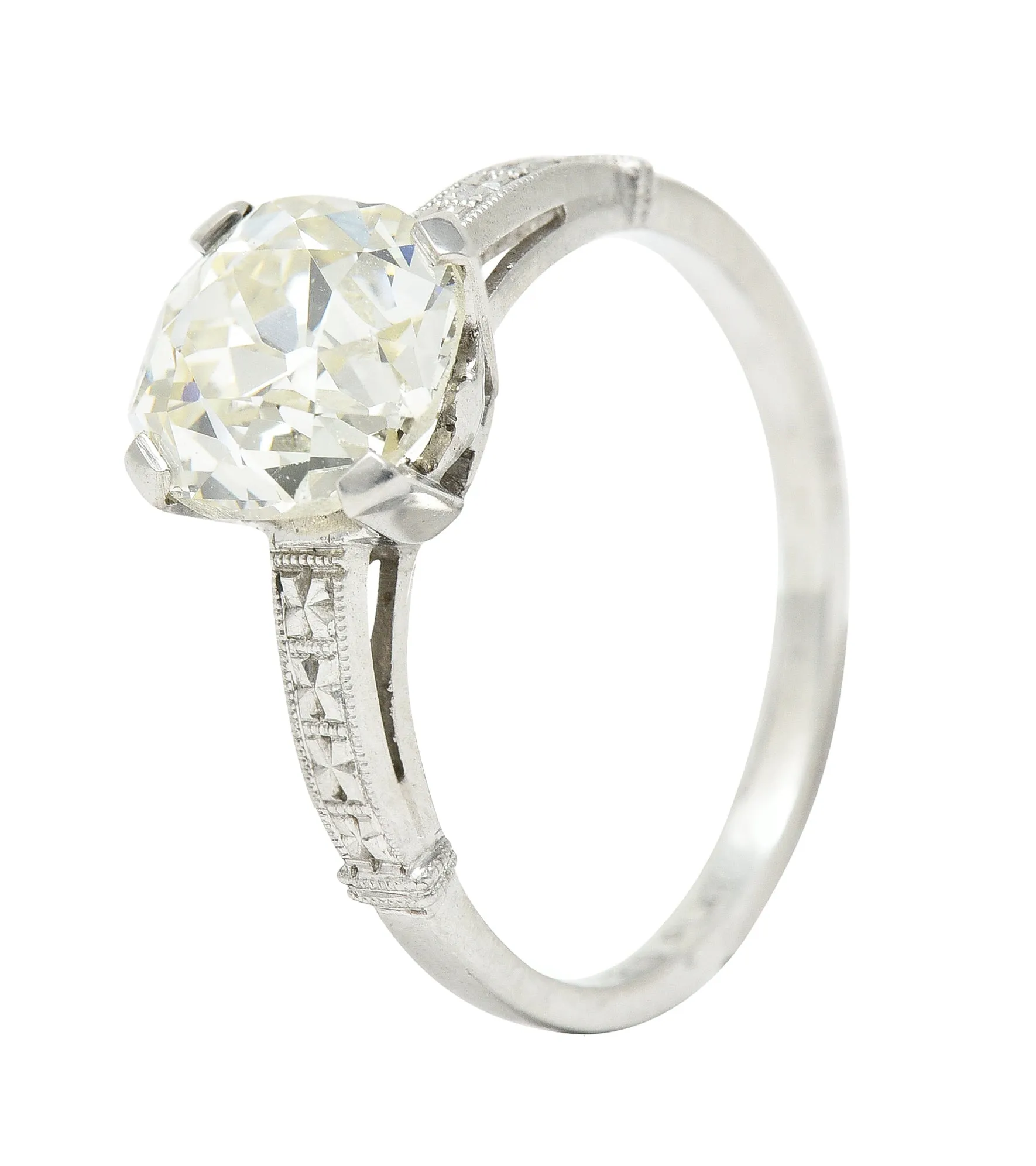 Art Deco 2.43 CTW Old Mine Cut Diamond Orange Blossom Solitaire Platinum Engagement Ring