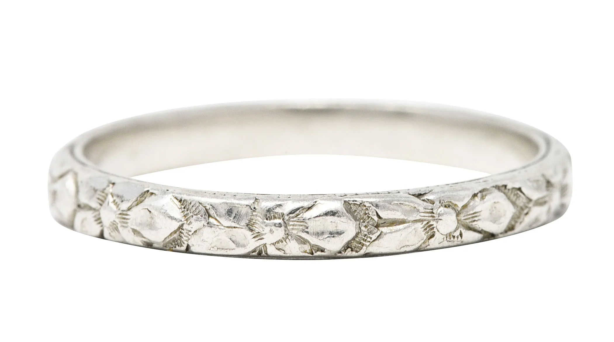 Art Deco Platinum Orange Blossom Foliate Stacking Band Ring