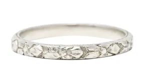 Art Deco Platinum Orange Blossom Foliate Stacking Band Ring