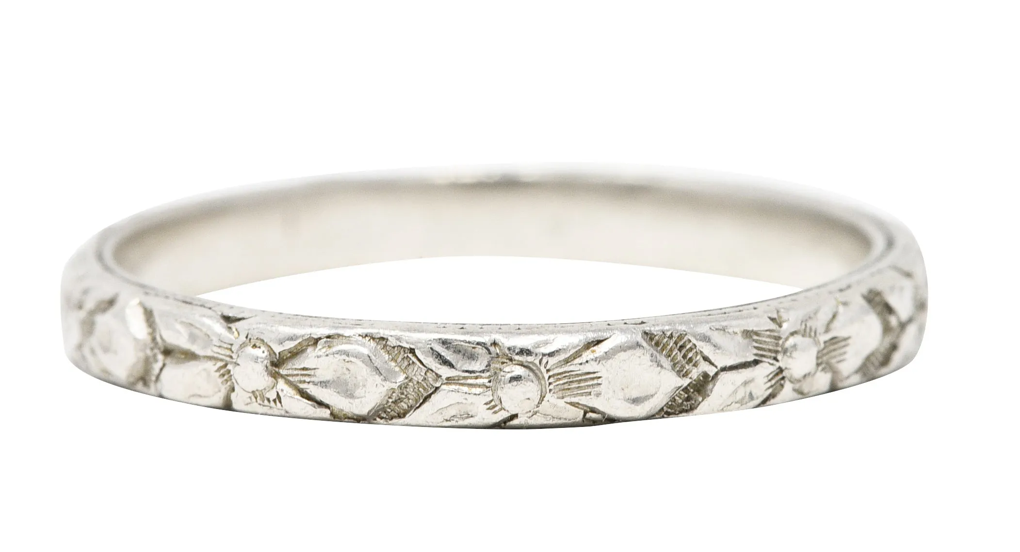 Art Deco Platinum Orange Blossom Foliate Stacking Band Ring