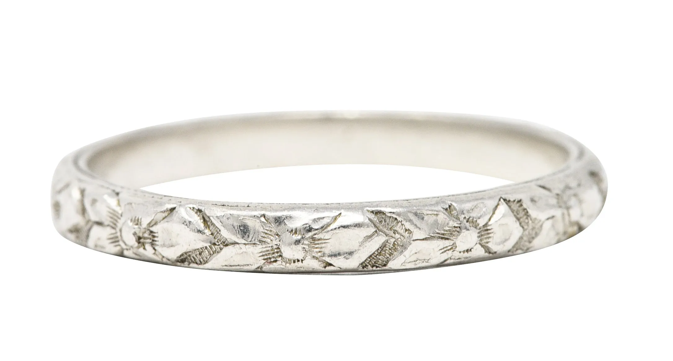 Art Deco Platinum Orange Blossom Foliate Stacking Band Ring