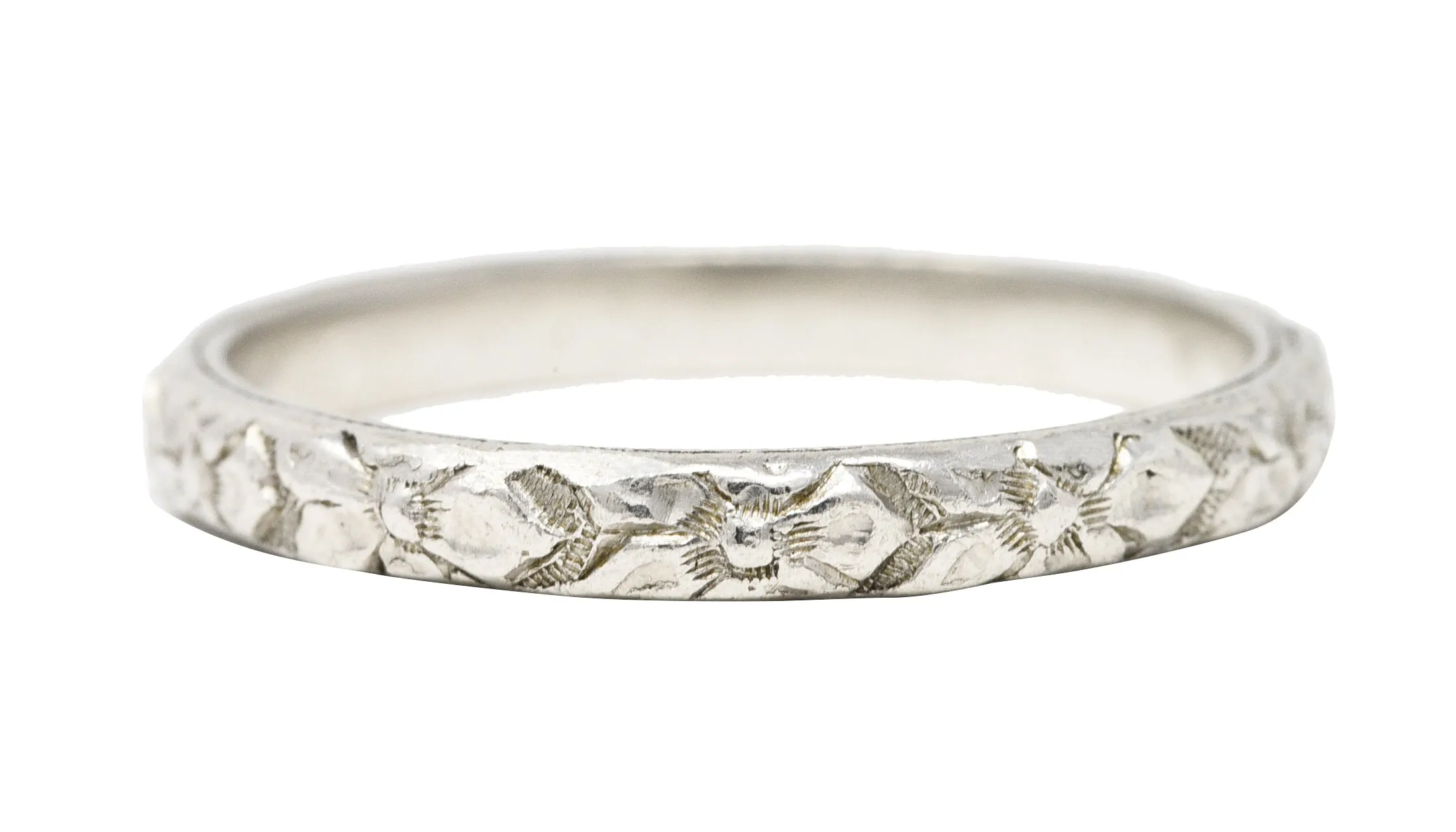 Art Deco Platinum Orange Blossom Foliate Stacking Band Ring