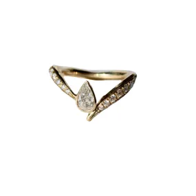 Asymmetrical Pear Diamond Ring in 18 Karat Yellow Gold