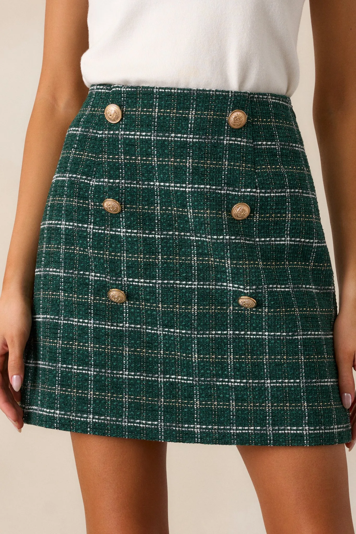 Authentically You Forest Green Tweed Mini Skirt