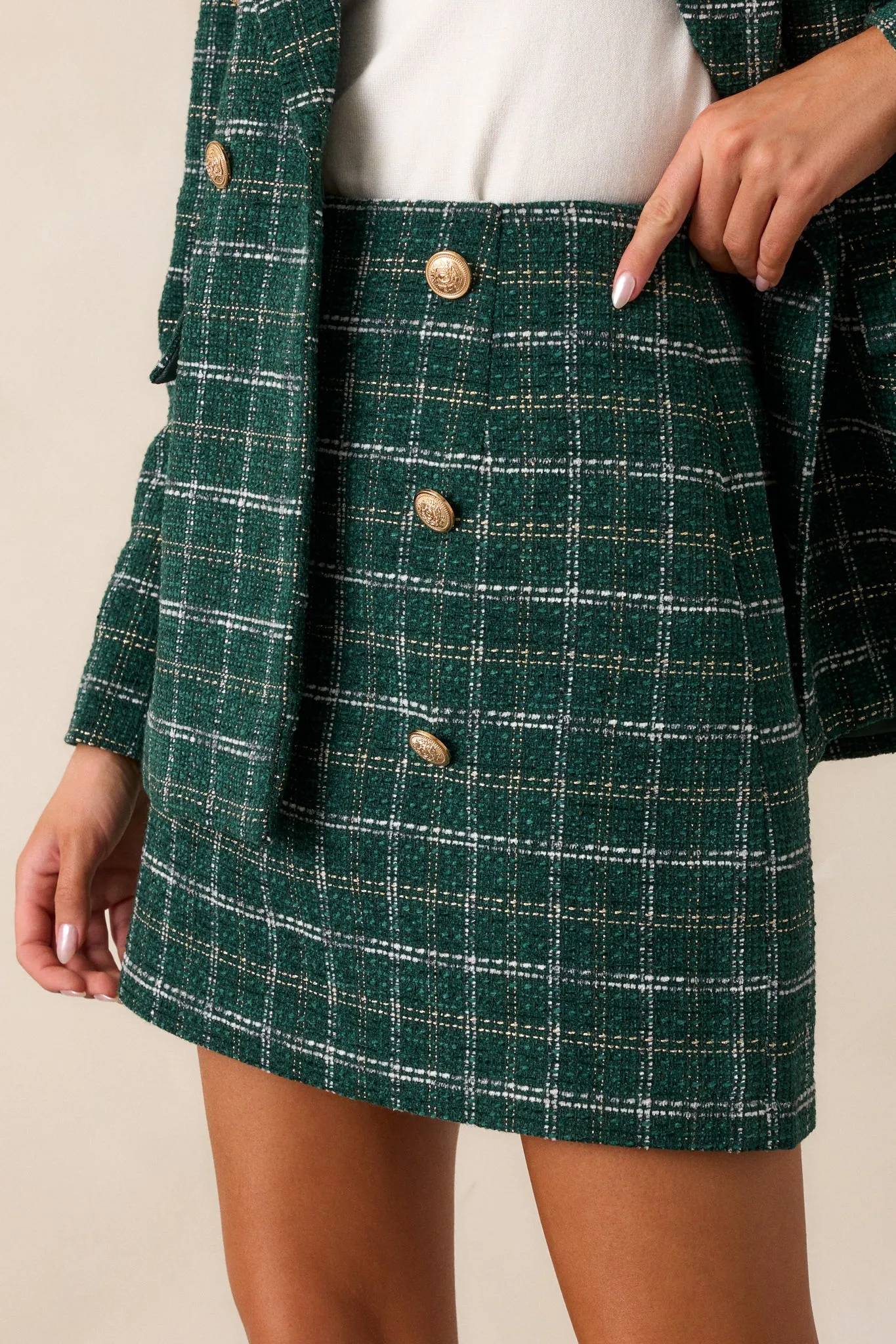 Authentically You Forest Green Tweed Mini Skirt