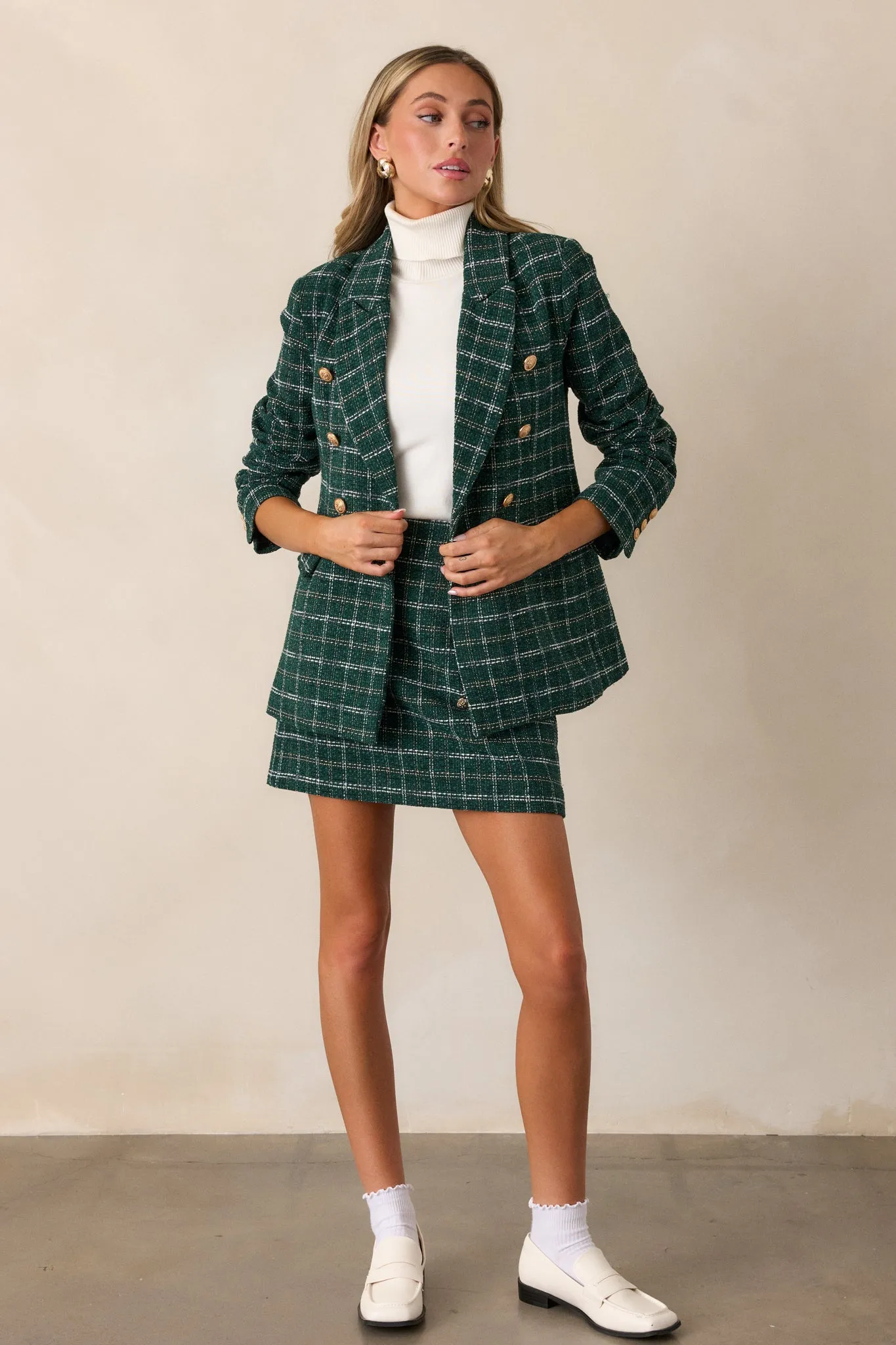 Authentically You Forest Green Tweed Mini Skirt